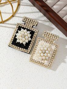 1入優雅精緻風格黑白創意香水瓶胸針，鑲有閃亮寶石，適用於女性配戴，高雅珠寶徽章，適合約會或日常裝扮，也適合作為禮物