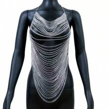 1pc Personalized Multi-Layer Shiny Crystal Chest Chain, Glamorous Fashion Bikini Accessories