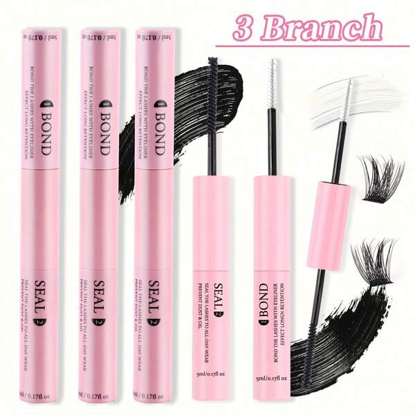 [72-Hour Strong] 1/2/3 Packs Hypoallergenic 2-In-1 Eyelash Glue And Sealer | 72-Hour Strong, Latex-Free, Waterproof | For DIY Cluster Lashes, Home False Eyelash Makeup Tool | Mixed Style Black Lash Extension Adhesive Lash Glue, Eyelash Glue