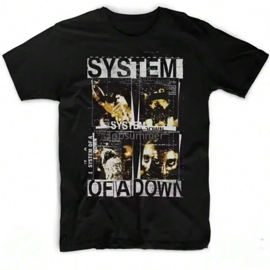 Band System Of A Down Soad Faces Collage T Shirt Funny Graphic Tees Shirts Men Women T-Shirt Cotton Black Tee Shirts Unisex - màu đen - Xem 1
