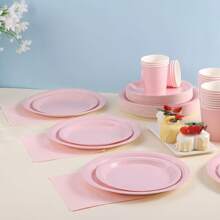 Light Pink Disposable Plates & Napkins, Light Pink Plates And Napkins Party Supplies, Fits 24 Guests, Disposable Paper Plates Party Tableware Suitable For Birthday, Wedding, Party, Family Picnic