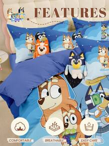 Bluey 2/3pcs Duvet Cover Set, Space Fantasy Pattern Bedding, Cozy And Breathable Bedding Set, Skin-Friendly And Comfortable, Cartoon Style Comforter Cover Set, Soft And Anti-Pilling, Cute Home Textile, 1 Comforter Cover And 1/2 Pillowcases, Quilt Core Not Included, Autumn Decor, Room Decor, Back To School, School Supplies