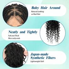 DWNSEN 360° HD Full Lace Boho Braided Wigs Breathable, Comfortable And Easy To Wear In Summer For Women Knotless Braided Wigs Box Braid Wig With Baby Hair Premium Synthetic Black Lace Front Braid Wig With Curly Ends 26 Inch - 1B - View 6