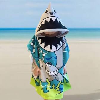 1 件柔软吸水连帽浴巾，超细纤维卡通斗篷儿童沙滩巾，儿童游泳巾，适合 0-8 岁男孩和女孩，儿童沙滩巾