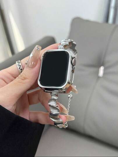 1PC Fashionable Metal Scarf Wave Smart Strap, Compatible With Apple Watch Strap, Compatible With Apple Watch Strap For Women, Compatible With Apple Watch 38/40/41/42/44/45/46/49mm, Compatible With Apple Watch Series Ultra/SE/10/9/8/7/5/4/3/2/1, Wristband (Strap Only, Watch And Case Not Included)