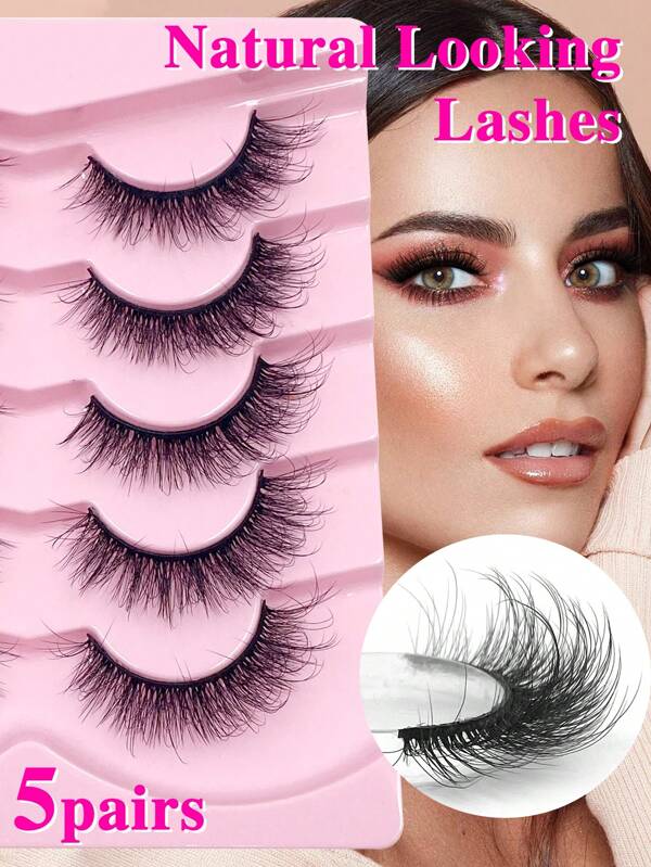 ENCHUW 5 Pairs False Eyelashes Fluffy Dramatic Volumized Eyelashes Crossed Fake Eyelashes Curling Faux Mink Lashes