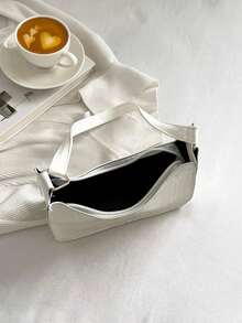 Plain Color Stone Texture Minimalist Chic Shoulder Bag - White - View 2