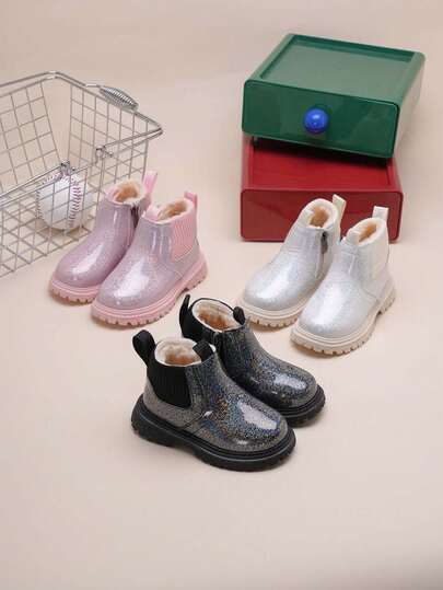 1 双幼儿女孩/男孩软底防滑时尚休闲皮靴，适合冬季