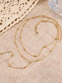 Stainless Steel Double Layer Necklace, Long Pendant Necklace, Y-Shape Chain With Round Bead Pendant, Women's Daily Wear - 金子 - 查看 4