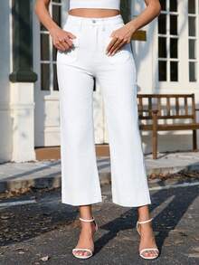 Women's High Waist Loose Fit Wide Leg Jeans With Pockets Casual - White - View 4