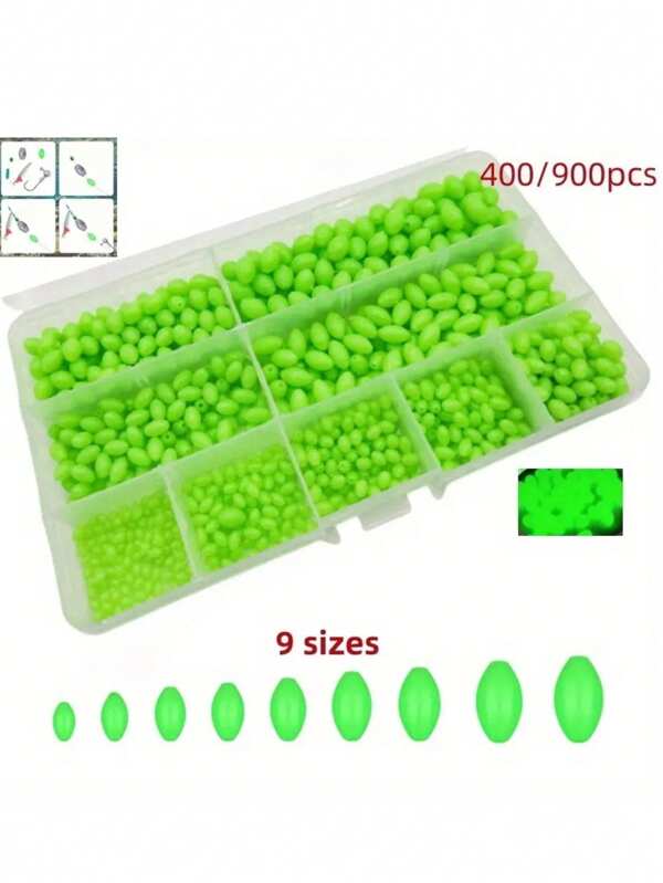 400 Stück Olive Perlen Fluoreszierendes Nachtlicht Kunststoff Köder Perlen Set, mit Aufprallschutz Perlen und Schutzperlen, geeignet für Angelausrüstung und Angelzubehör