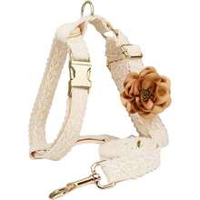 White Dog Harness And Leash Set Adjustable Lace Harness For Girl Dogs Luxury Dog Harness No Pull With Handle Bow Flowers For Easy Dog WalkingSRR8 - BeigeHarnessSet - View 1