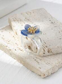1 pieza Anillo de flor colorido de acrílico, diseño minimalista de moda, adecuado como regalo para mujeres para el Día de San Valentín o el Día de la Madre, color aleatorio