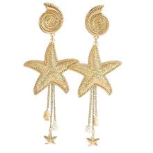 1 Pair Women's Vacation Bohemian Seashell, Conch, Faux Pearl, Starfish Exaggerated Metal Earrings, Fashionable Ocean Life Shaped Pendant Earrings For Everyday Wear, Street, Beach Party, Versatile