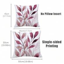 4 piezas Funda de almohada con estampado de hojas en acuarela rosa y púrpura, de 17.7*17.7in (45*45cm) / 19.69*19.69in (50*50cm), de poliéster, impresa por un solo lado, solo funda (sin relleno de almohada), decoración para el hogar, sofá, cama, coche, etc.
