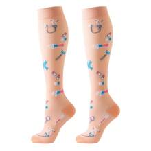 6 pares de calcetines de compresión deportivos para mujer y hombre, con patrones lindos, transpirables y de altura hasta la rodilla, apropiados para correr, ciclismo, senderismo y viajes - Multicolor - Ver 10