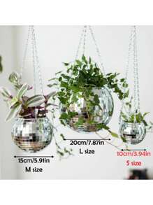 1 pièce Pot de fleurs sphérique en plastique à miroir suspendu en forme de boule à facettes, panier de jardin, pot de fleurs disco