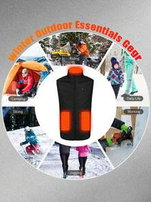 男士休闲纯色加热背心，9 个加热区，冬季防风无袖夹克