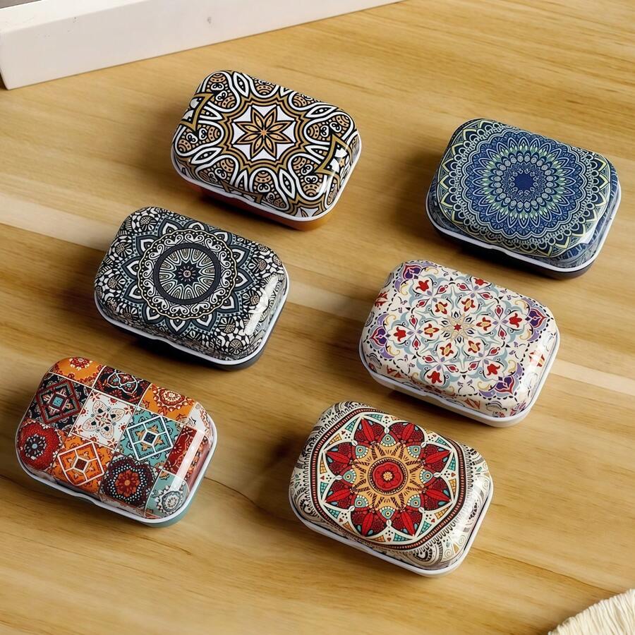 Boho Style Mini Metal Tin Storage Box | Rectangular Hinged Decorative Box + Earring Ring Jewelry Box + Personal Medicine Box | Metal Empty Gift Box Set