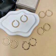 8Pairs/Lot Exquisite Elegant Vintage Golden Stainless Steel Women Earrings, Round Heart-Shaped Geometric Style Romantic Dating Valentine's Day Gifts Daily Wear Accessories