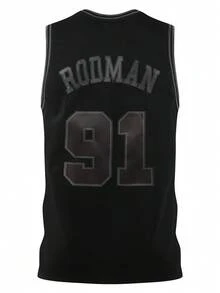Atonmore Men's Basketball Jersey 91 Black Embroidered And Sewn Basketball Shirt, Sleeveless Vest Casual Sports Shirt - Black - View 2