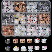 Sanrio 12Grids Resin Hello Kitty Nails Charm,120Pcs Assorted Cute Cartoon 3D Translucent Nail Art Charms,Brown Color Sparkle Clear Kitty Head Nail Decoration Y2K Manicure Parts Accessories