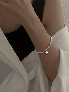 1 件爱心球弹性 S925 纯银手链