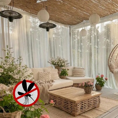 Set de 2 piezas/4 piezas de cortinas semi-transparentes de estilo clásico para exteriores - Red de mosquitos de poliéster tejido, adecuada para patio, glorieta, pérgola - Diseño de bolsillo para varilla, transparente, transpirable, sin forro - Combinar múltiples piezas, ideal para uso en verano