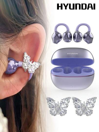 HYUNDAI HYUNDAI EarclipC7 Fashionable Bluetooth Earphones With Butterfly Earphone Accessories, Clip-On Earphones For Sports, Music, Gaming, Low Latency, High-Definition Calls With Microphone, Long Battery Life, IP45 Waterproof, Comfortable Wear, No Ear Piercing, Fashionable Earring Accessory, Gift For Women