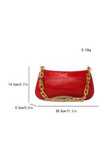 Gold Chain Decor Underarm Baguette Crossbody Bag - Red - View 4