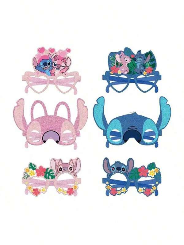 Disney 24/12 pièces/6 pièces Lunettes en papier, masques, accessoires photo et accessoires pour la fête d'anniversaire. Fournitures pour la décoration de la fête d'anniversaire de Stitch.