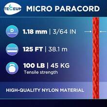 TECEUM Micro Paracord – 118 Mm X 125 Ft – Micro Utility Cord – Thin Braided Paracord Rope – Best Crafting, Projects, Fishing, Camping – Wind Chime – Survival Strong String - 紅色(火) - 查看 4