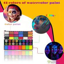 42 Colors Face & Body Painting Kit, Matte, Glow-In-The-Dark (Under UV Light) And Glitter Powders Combination, Suitable For Cosplay, Stage Performance, Halloween, Christmas, Carnival, Makeup Party - Multicolor - View 2