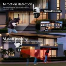 4MP (2MP + 2MP) Dual-Lens Wireless Security Camera, Supporting Dual-Band 2.4G/5G Wireless WIFI Network, PTZ IP Surveillance Camera, Wireless Closed-Circuit Camera, Full-Color Night Vision, Intelligent Automatic Tracking, AI Motion Detection Alarm, Two-Way Audio CCTV Camera, Mobile Application Control, Suitable For Enterprise, Home, Hotel, Parking Lot And Other Scene Monitoring.