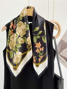 1pc Elegant Flower Pattern Printed Square Scarf Fashionable Women's Bandana Suitable For Casual Fashion Street Outing Square Scarf Shawl