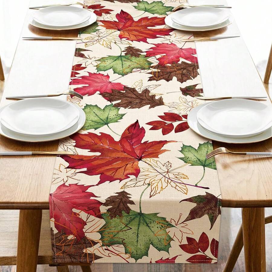 1PC Autumn Maple Leaf Table Runner, Autumn Watercolor Leaf Kitchen Table Decoration, Seasonal Home Decoration Indoor And Outdoor Party Supplies