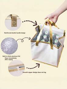 1 件隔热午餐袋，大容量可重复使用的午餐手提袋，防水便携设计，适合学校和办公室 - 保持食物新鲜美味，便当袋，手提包，厨房野餐隔热大容量可重复使用食物野餐袋沙滩袋，冷藏袋带拉链顶部 - 适用于热或冷，野餐篮可折叠