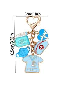 合金护士医生主题吊坠，蓝白钥匙扣，女士装饰吊坠带扣，钥匙扣，国际护士节完美礼物，经典设计，情侣吊坠，适用于包包、钥匙、耳机、手机壳，护士主题，感谢护士