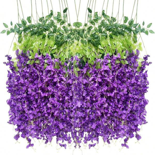 1/6/12/24 piezas Guirnalda de flores de glicinia, hilos de flor artificial de 3,75 pies, flores colgantes falsas, guirnalda de flores de glicinia de seda, vid de glicinia para bodas, jardín, decoración de pared
