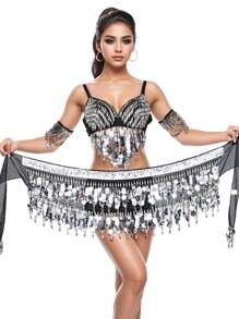 1 件女士肚皮舞亮片臀巾雪纺流苏腰带腰链披肩狂欢节闪亮服装狂欢节舞台舞蹈配饰 - 彩色 - 查看 12