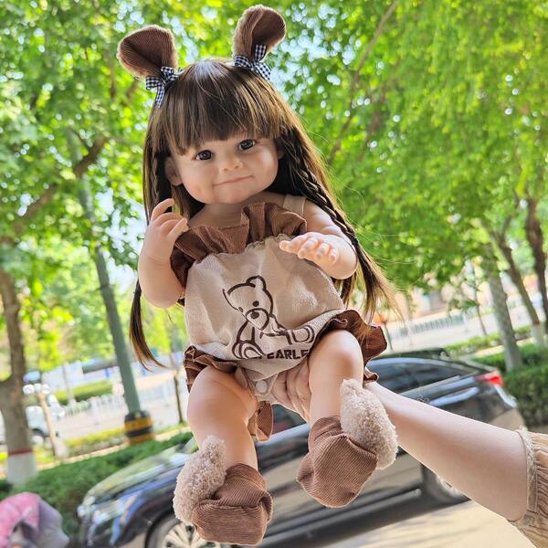 1pc 55CM 22Inch Smiling Reborn Dolls Full Soft Vinyl Toy Lifelike Washable And Dress Up Rebirth Doll Gifts For Birthday Christmas