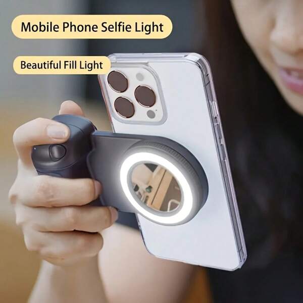 360° Rotating Magnetic Smartphone Camera Handle With Self-Lighting - Durable ABS, Detachable Magnetic Mount For Easy Selfies & Live Streaming, Vertical And Horizontal Shutter, With Remote Control For IPhon