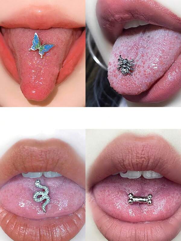 AVYRING 1pc Tongue Piercing Snake Butterfly Tongue Piercing Studs Cool Punk Hip Hop Spider Tongue Barbell Rings Body Jewelry