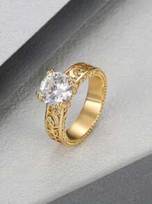 1 Stück glamouröser Cut Out goldener Ring mit kubischem Zirkonia, Edelstahl Schmuckzubehör für Frauen, als Geschenk für Bankett, Jahrestag