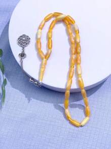 1pc Classic Minimalist 33pcs Narrow Rice Bead Bracelet, Acrylic Solid Color, Suitable For Men Daily Wear