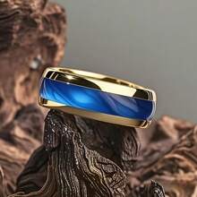 1 件女士 8 毫米波西米亚风格不锈钢结婚订婚戒指，镶嵌红色石榴石图案，佩戴舒适，时尚百搭，适合派对、婚礼、周年纪念珠宝 - 藍色 - 查看 25