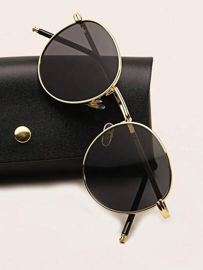 1 pieza Gafas de moda redondas de metal geométrico retro para mujer, accesorio de decoración para fiesta de hip-hop