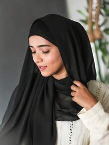 1pc New Chiffon Headscarf With Ruffle Drawstring Hat Set, Solid Color Pearl Chiffon Scarf And Ruffle Base Hat Combo