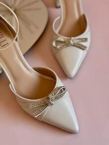 Women's Sandals, Low Block Heel, Shiny Bow, Milli, Elegant,  Party - Chantilly - Xem 7