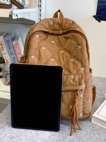 Sac à dos décontracté pour femmes, style coréen, convenant aux étudiantes, décoré d'un nœud brodé, idéal pour les trajets étudiants, minimaliste et polyvalent, grande capacité, peut être utilisé comme sac de cours, sac à dos mignon avec nœud, fournitures scolaires, cartable, sac de rentrée scolaire, sac d'écolier, grand sac à dos, léger, convenant aux adolescentes, femmes, étudiantes, choix parfait pour la rentrée scolaire, le premier jour d'école, le collège, le lycée - Multicolore - Voir 8